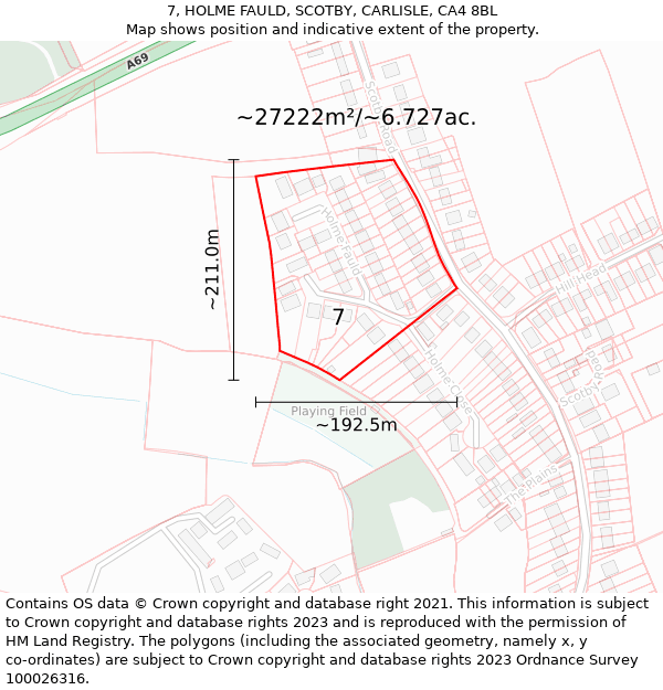 7, HOLME FAULD, SCOTBY, CARLISLE, CA4 8BL: Plot and title map