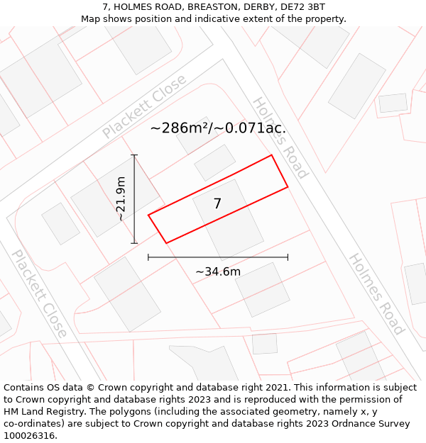 7, HOLMES ROAD, BREASTON, DERBY, DE72 3BT: Plot and title map