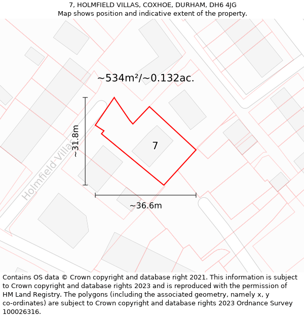 7, HOLMFIELD VILLAS, COXHOE, DURHAM, DH6 4JG: Plot and title map