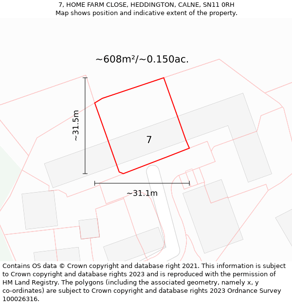 7, HOME FARM CLOSE, HEDDINGTON, CALNE, SN11 0RH: Plot and title map