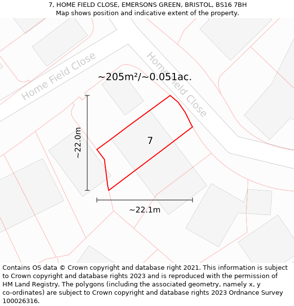 7, HOME FIELD CLOSE, EMERSONS GREEN, BRISTOL, BS16 7BH: Plot and title map