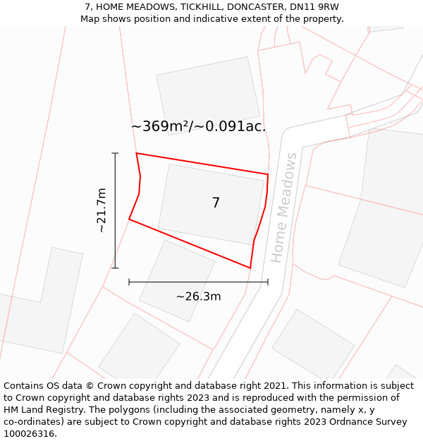 7, HOME MEADOWS, TICKHILL, DONCASTER, DN11 9RW: Plot and title map