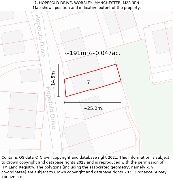 7, HOPEFOLD DRIVE, WORSLEY, MANCHESTER, M28 3PN: Plot and title map