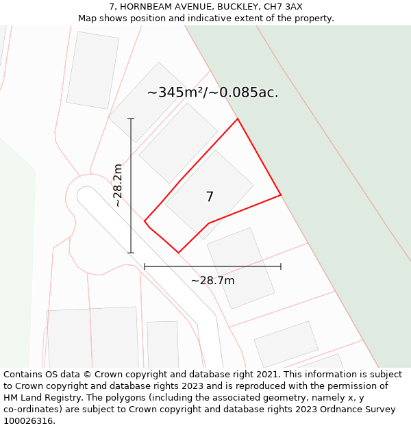 7, HORNBEAM AVENUE, BUCKLEY, CH7 3AX: Plot and title map