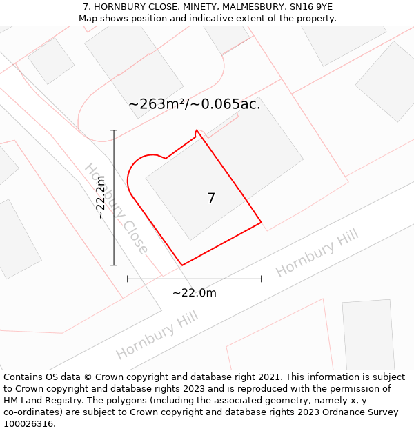 7, HORNBURY CLOSE, MINETY, MALMESBURY, SN16 9YE: Plot and title map