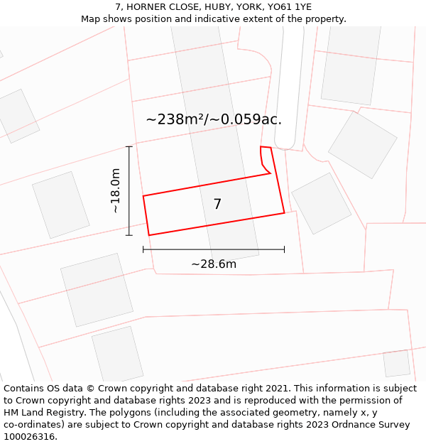 7, HORNER CLOSE, HUBY, YORK, YO61 1YE: Plot and title map