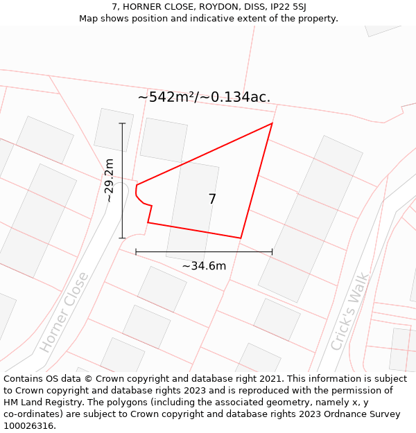 7, HORNER CLOSE, ROYDON, DISS, IP22 5SJ: Plot and title map