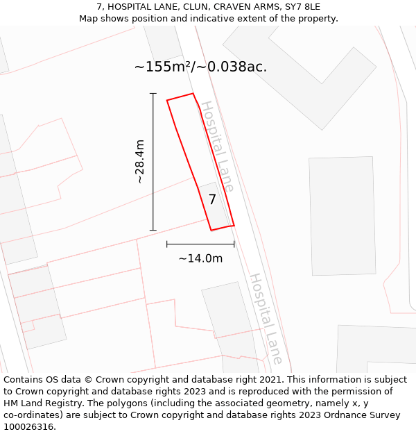 7, HOSPITAL LANE, CLUN, CRAVEN ARMS, SY7 8LE: Plot and title map