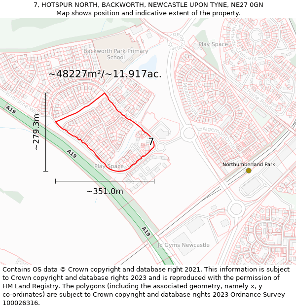 7, HOTSPUR NORTH, BACKWORTH, NEWCASTLE UPON TYNE, NE27 0GN: Plot and title map