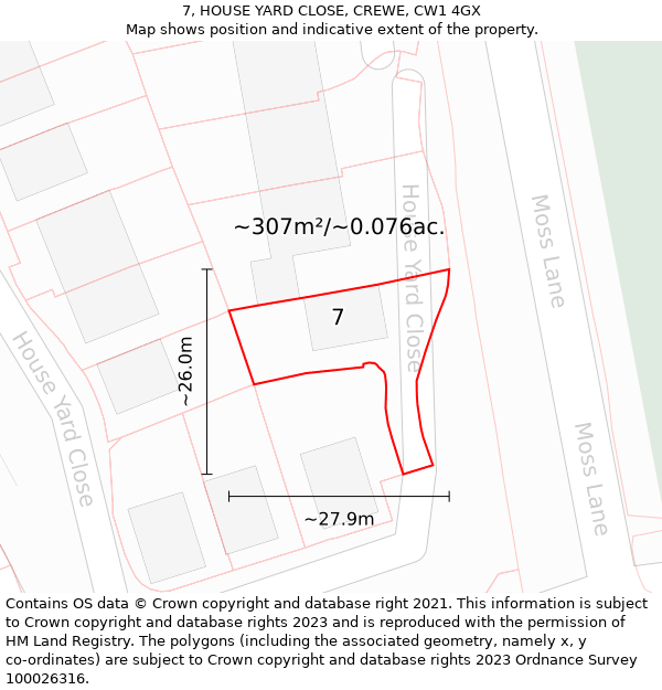 7, HOUSE YARD CLOSE, CREWE, CW1 4GX: Plot and title map