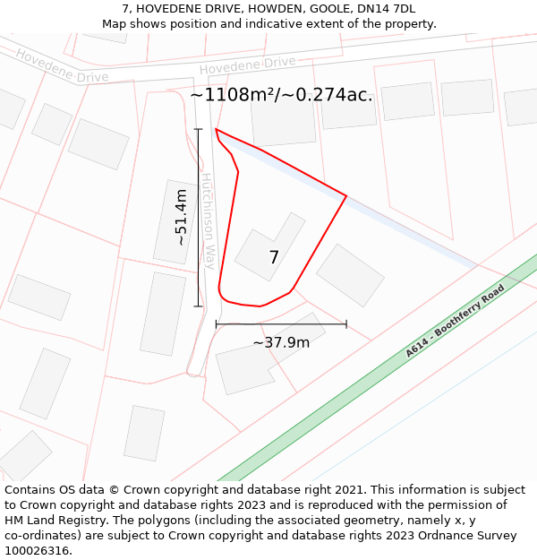 7, HOVEDENE DRIVE, HOWDEN, GOOLE, DN14 7DL: Plot and title map