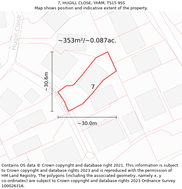 7, HUGILL CLOSE, YARM, TS15 9SS: Plot and title map