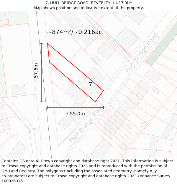 7, HULL BRIDGE ROAD, BEVERLEY, HU17 9HY: Plot and title map