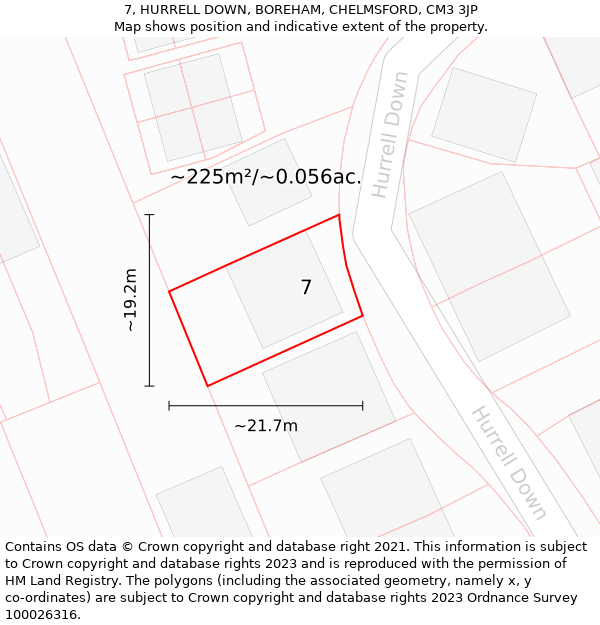 7, HURRELL DOWN, BOREHAM, CHELMSFORD, CM3 3JP: Plot and title map