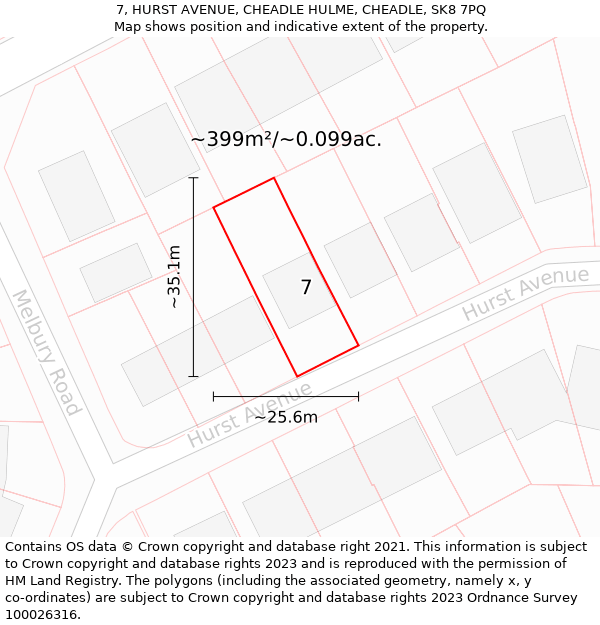 7, HURST AVENUE, CHEADLE HULME, CHEADLE, SK8 7PQ: Plot and title map