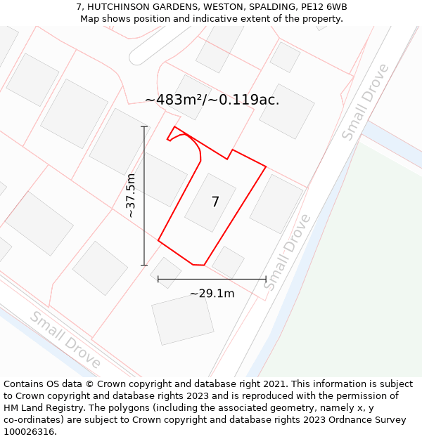 7, HUTCHINSON GARDENS, WESTON, SPALDING, PE12 6WB: Plot and title map