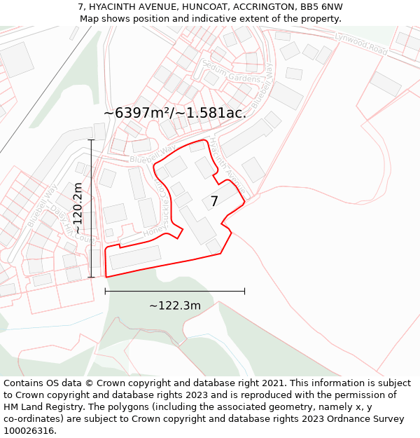 7, HYACINTH AVENUE, HUNCOAT, ACCRINGTON, BB5 6NW: Plot and title map