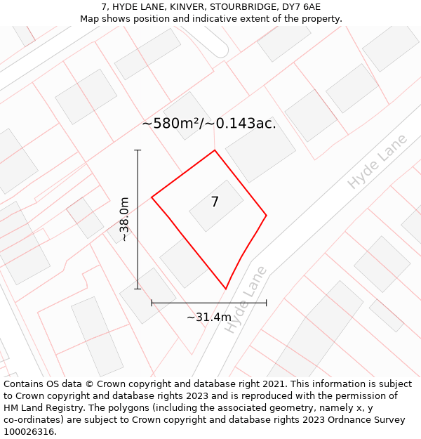 7, HYDE LANE, KINVER, STOURBRIDGE, DY7 6AE: Plot and title map