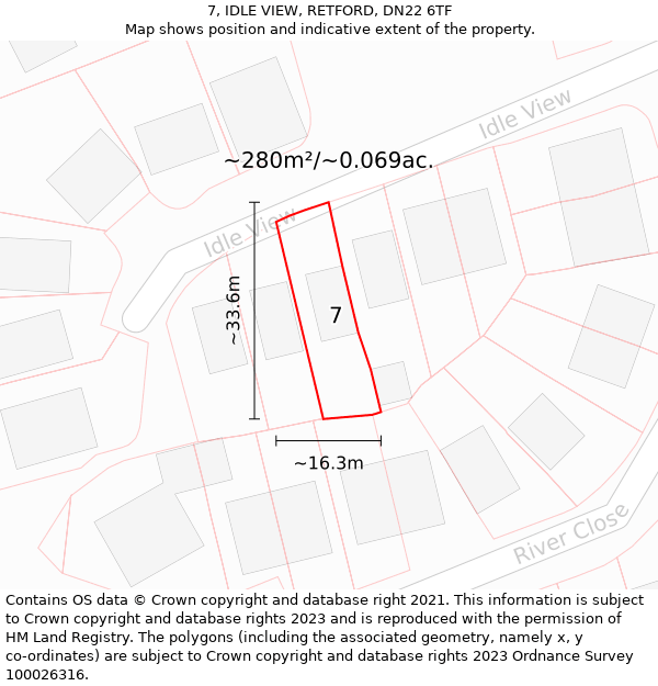 7, IDLE VIEW, RETFORD, DN22 6TF: Plot and title map