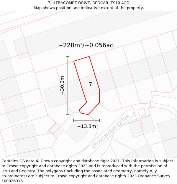 7, ILFRACOMBE DRIVE, REDCAR, TS10 4GD: Plot and title map