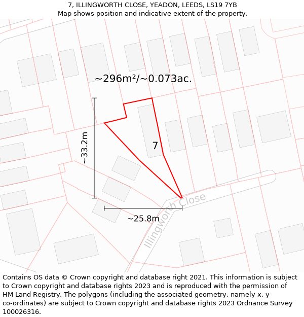 7, ILLINGWORTH CLOSE, YEADON, LEEDS, LS19 7YB: Plot and title map