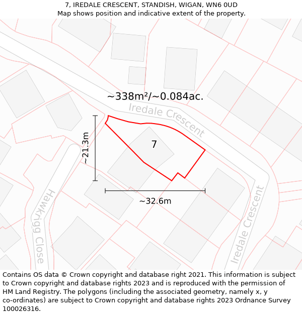 7, IREDALE CRESCENT, STANDISH, WIGAN, WN6 0UD: Plot and title map