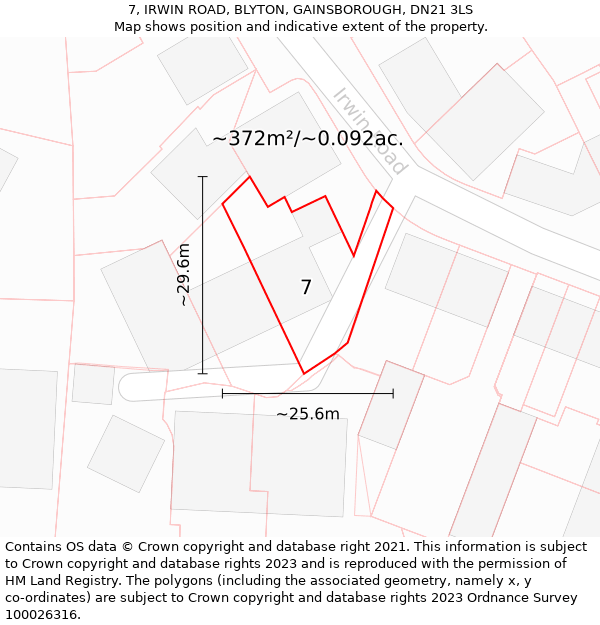 7, IRWIN ROAD, BLYTON, GAINSBOROUGH, DN21 3LS: Plot and title map