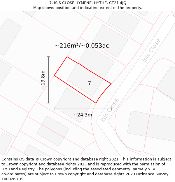 7, ISIS CLOSE, LYMPNE, HYTHE, CT21 4JQ: Plot and title map