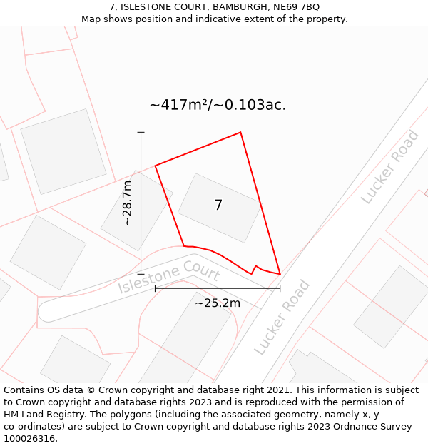 7, ISLESTONE COURT, BAMBURGH, NE69 7BQ: Plot and title map