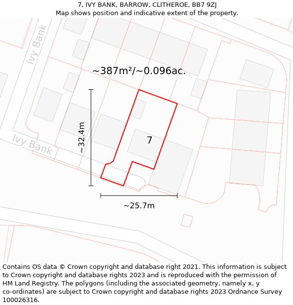 7, IVY BANK, BARROW, CLITHEROE, BB7 9ZJ: Plot and title map