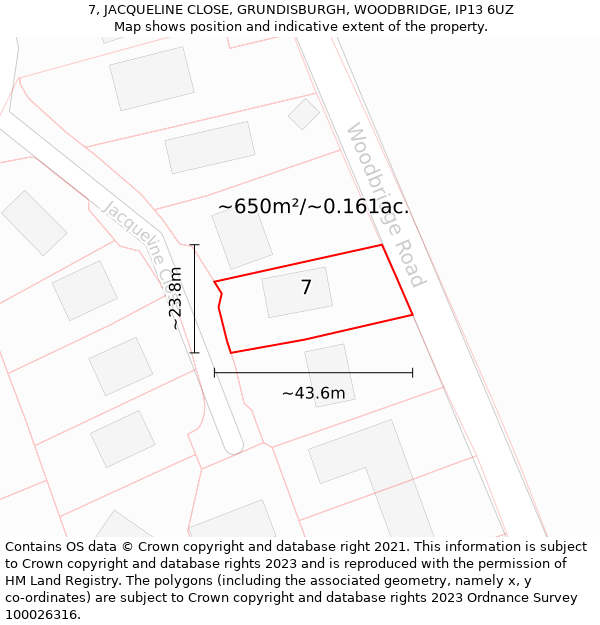 7, JACQUELINE CLOSE, GRUNDISBURGH, WOODBRIDGE, IP13 6UZ: Plot and title map