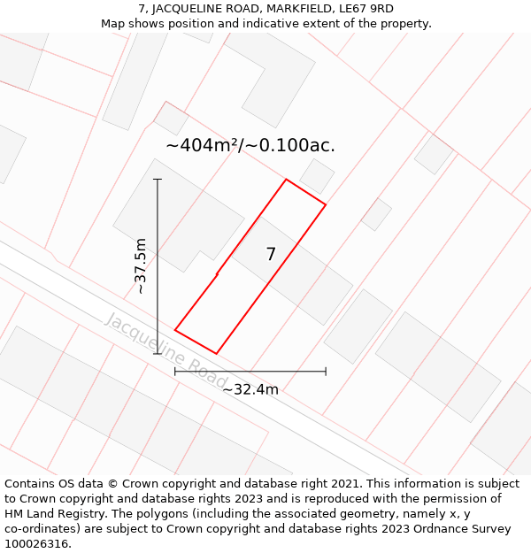 7, JACQUELINE ROAD, MARKFIELD, LE67 9RD: Plot and title map