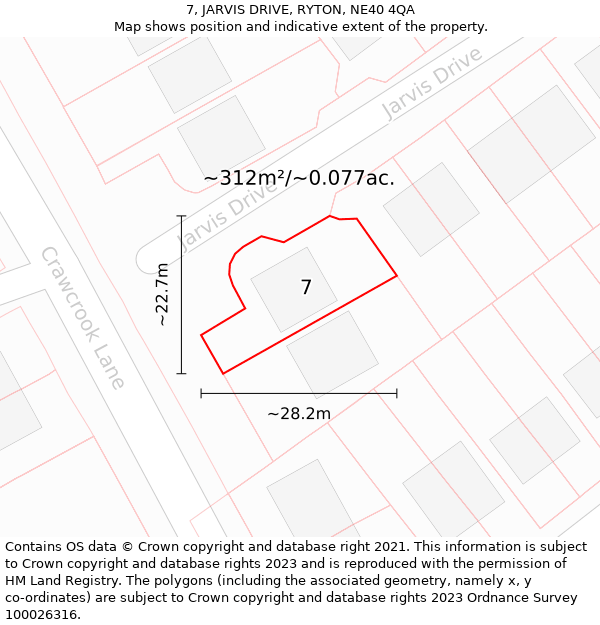 7, JARVIS DRIVE, RYTON, NE40 4QA: Plot and title map