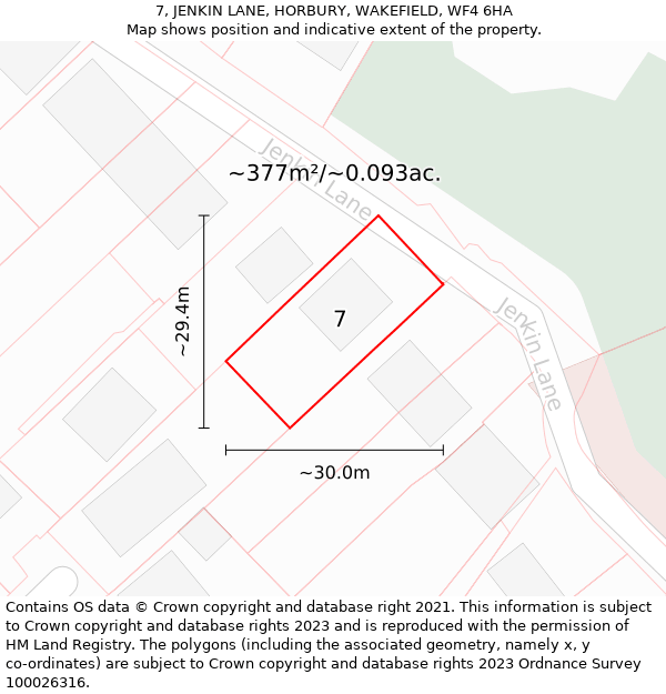 7, JENKIN LANE, HORBURY, WAKEFIELD, WF4 6HA: Plot and title map