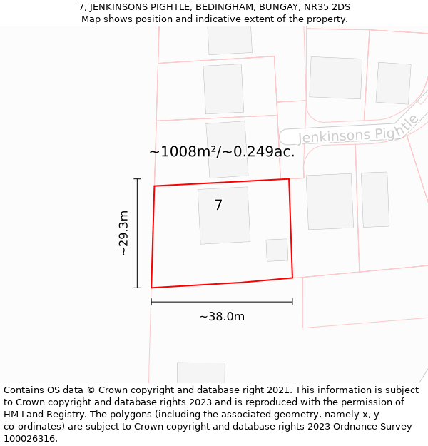 7, JENKINSONS PIGHTLE, BEDINGHAM, BUNGAY, NR35 2DS: Plot and title map