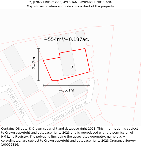 7, JENNY LIND CLOSE, AYLSHAM, NORWICH, NR11 6GN: Plot and title map