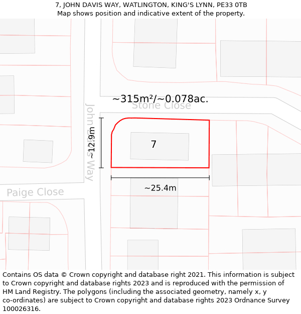 7, JOHN DAVIS WAY, WATLINGTON, KING'S LYNN, PE33 0TB: Plot and title map