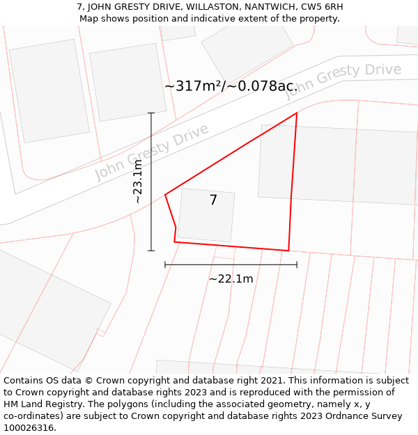 7, JOHN GRESTY DRIVE, WILLASTON, NANTWICH, CW5 6RH: Plot and title map