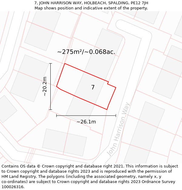 7, JOHN HARRISON WAY, HOLBEACH, SPALDING, PE12 7JH: Plot and title map