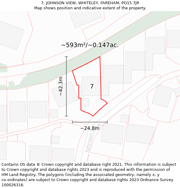 7, JOHNSON VIEW, WHITELEY, FAREHAM, PO15 7JR: Plot and title map