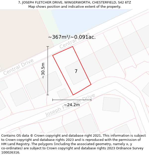 7, JOSEPH FLETCHER DRIVE, WINGERWORTH, CHESTERFIELD, S42 6TZ: Plot and title map