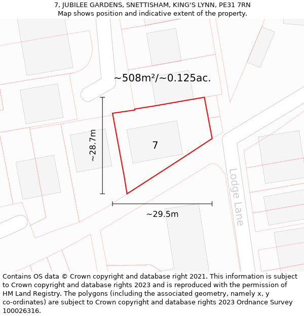 7, JUBILEE GARDENS, SNETTISHAM, KING'S LYNN, PE31 7RN: Plot and title map