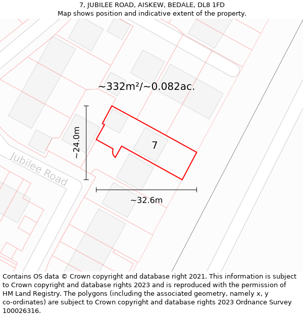 7, JUBILEE ROAD, AISKEW, BEDALE, DL8 1FD: Plot and title map