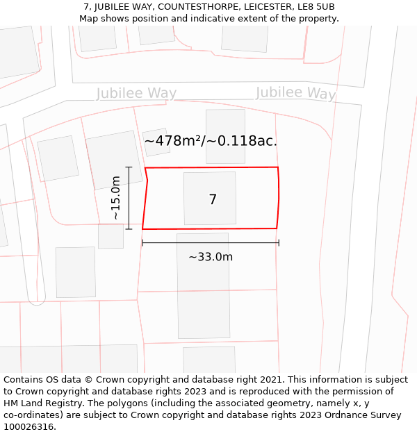 7, JUBILEE WAY, COUNTESTHORPE, LEICESTER, LE8 5UB: Plot and title map