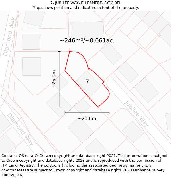 7, JUBILEE WAY, ELLESMERE, SY12 0FL: Plot and title map