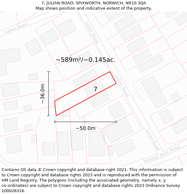 7, JULIAN ROAD, SPIXWORTH, NORWICH, NR10 3QA: Plot and title map