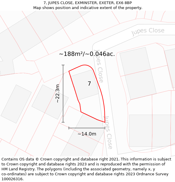 7, JUPES CLOSE, EXMINSTER, EXETER, EX6 8BP: Plot and title map