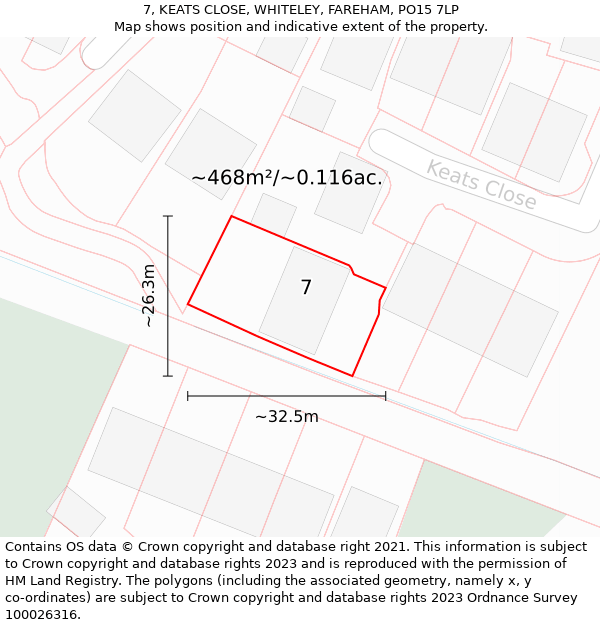 7, KEATS CLOSE, WHITELEY, FAREHAM, PO15 7LP: Plot and title map