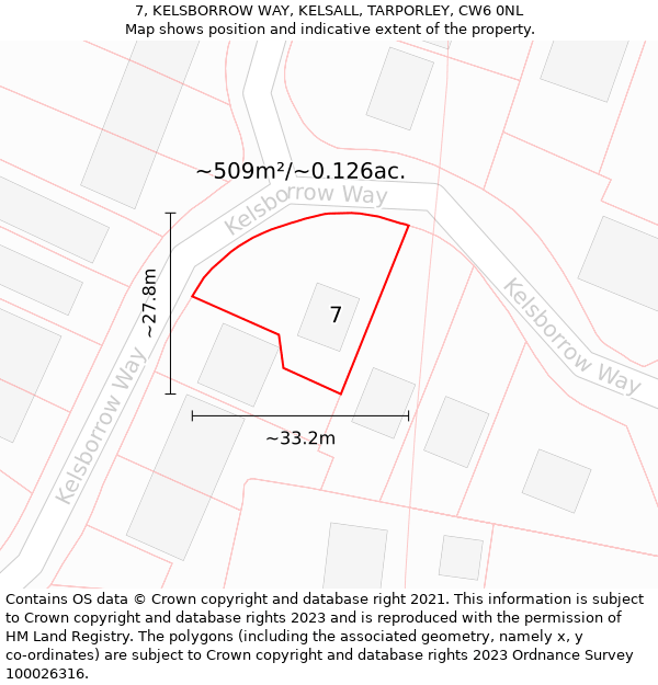 7, KELSBORROW WAY, KELSALL, TARPORLEY, CW6 0NL: Plot and title map