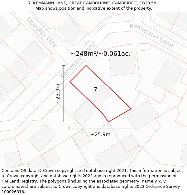 7, KEMMANN LANE, GREAT CAMBOURNE, CAMBRIDGE, CB23 5AU: Plot and title map